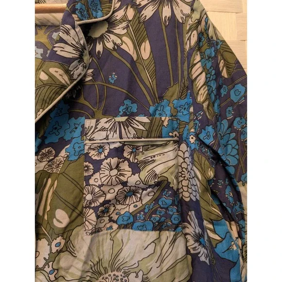 Papinelle x Karen Walker Floral Pajama Shirt Blue Green White Size M